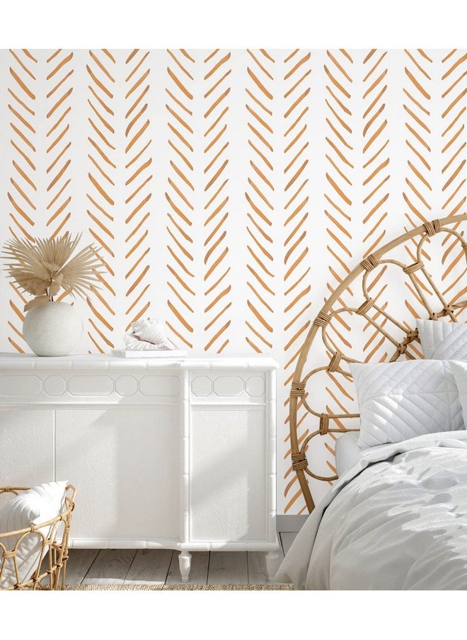 HAOKHOME 961013 Boho Peel And Stick Wallpaper Brush Strokes Stripes Removable Terracotta/White Chevron Vinyl Self Adhesive Mural 17.7In X 9.8Ft  - Image 1