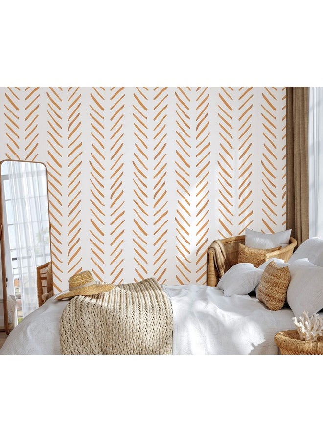 HAOKHOME 961013 Boho Peel And Stick Wallpaper Brush Strokes Stripes Removable Terracotta/White Chevron Vinyl Self Adhesive Mural 17.7In X 9.8Ft  - Image 2