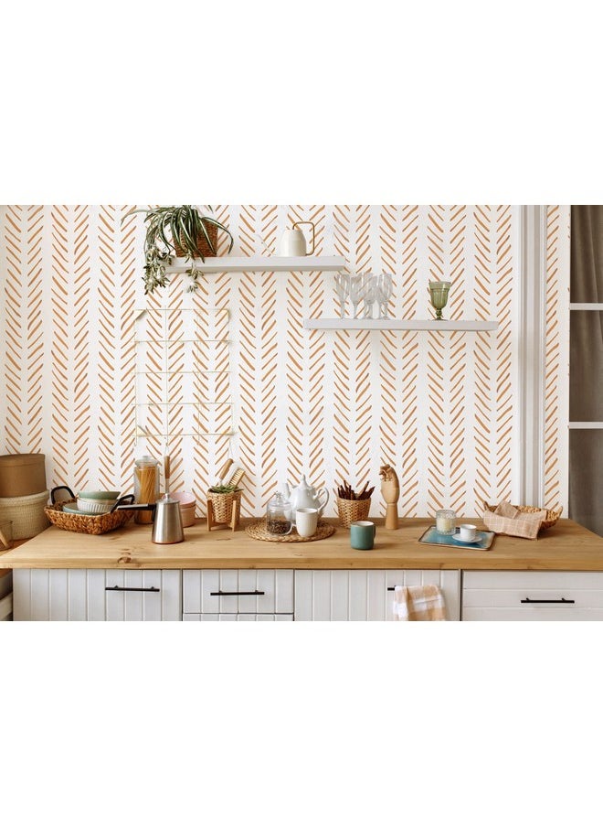 HAOKHOME 961013 Boho Peel And Stick Wallpaper Brush Strokes Stripes Removable Terracotta/White Chevron Vinyl Self Adhesive Mural 17.7In X 9.8Ft  - Image 4