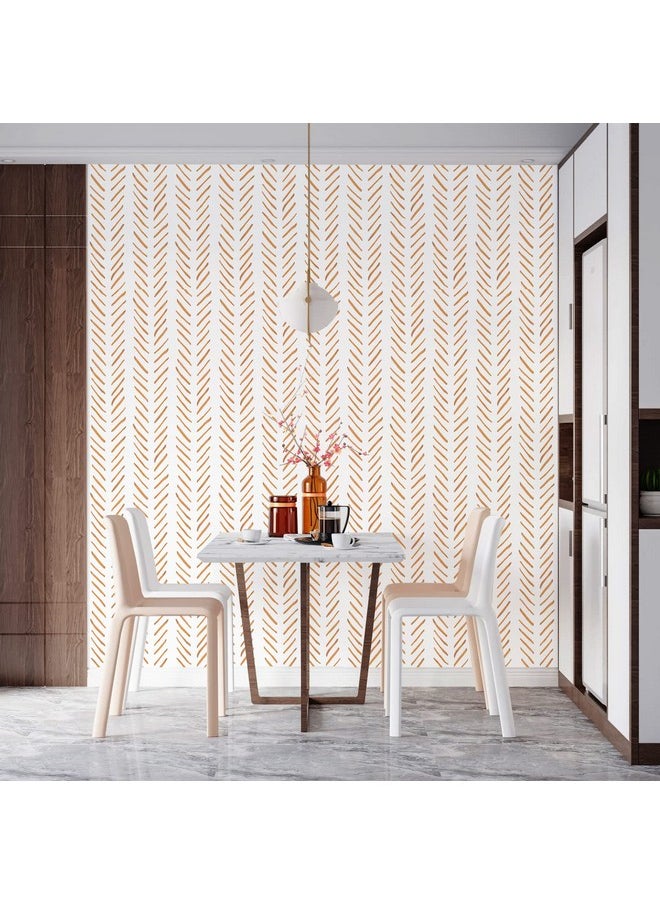 HAOKHOME 961013 Boho Peel And Stick Wallpaper Brush Strokes Stripes Removable Terracotta/White Chevron Vinyl Self Adhesive Mural 17.7In X 9.8Ft  - Image 5