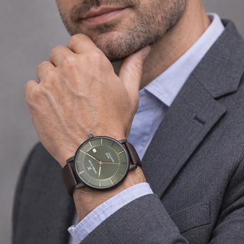 DANIEL KLEIN Analog Grey Round Dial Silver Case Brown Leather Strap Date Water-Resistant Wrist Watch for Men Boys DK.1.12419-4 - Image 4