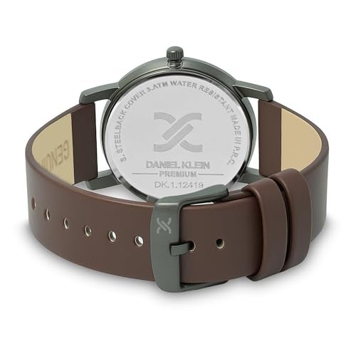 DANIEL KLEIN Analog Grey Round Dial Silver Case Brown Leather Strap Date Water-Resistant Wrist Watch for Men Boys DK.1.12419-4 - Image 5