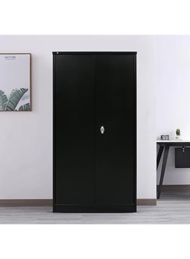 RIGID Steel Office Cupboard Curved Shape Closet  with Pre-Assembled Wardrobe with 3 Adjustable Shelves & 4 Compartments Cabinet Full Swing Doors Welded Hinges (183H * 91.4W * 47.5D )(Black) - Image 1
