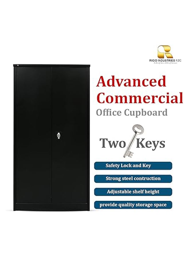 RIGID Steel Office Cupboard Curved Shape Closet  with Pre-Assembled Wardrobe with 3 Adjustable Shelves & 4 Compartments Cabinet Full Swing Doors Welded Hinges (183H * 91.4W * 47.5D )(Black) - Image 3