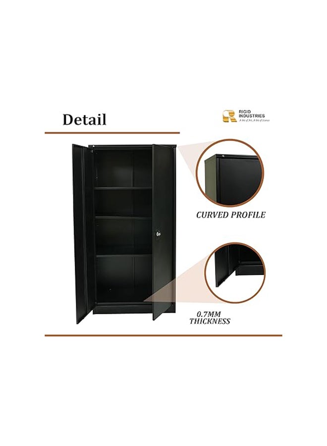 RIGID Steel Office Cupboard Curved Shape Closet  with Pre-Assembled Wardrobe with 3 Adjustable Shelves & 4 Compartments Cabinet Full Swing Doors Welded Hinges (183H * 91.4W * 47.5D )(Black) - Image 4