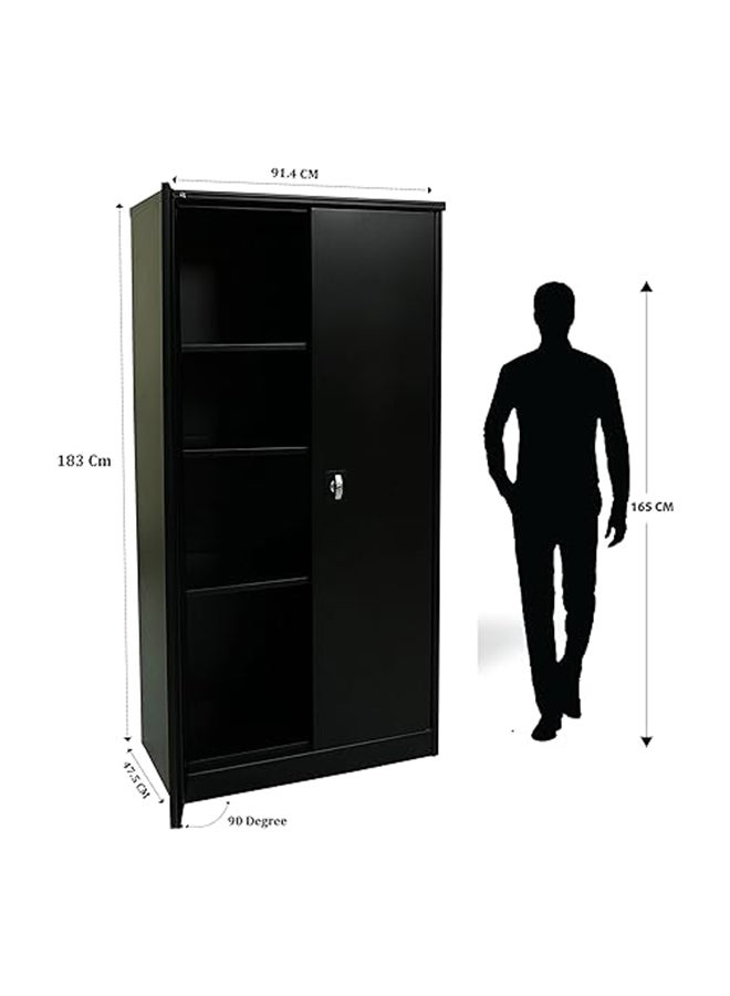 RIGID Steel Office Cupboard Curved Shape Closet  with Pre-Assembled Wardrobe with 3 Adjustable Shelves & 4 Compartments Cabinet Full Swing Doors Welded Hinges (183H * 91.4W * 47.5D )(Black) - Image 2