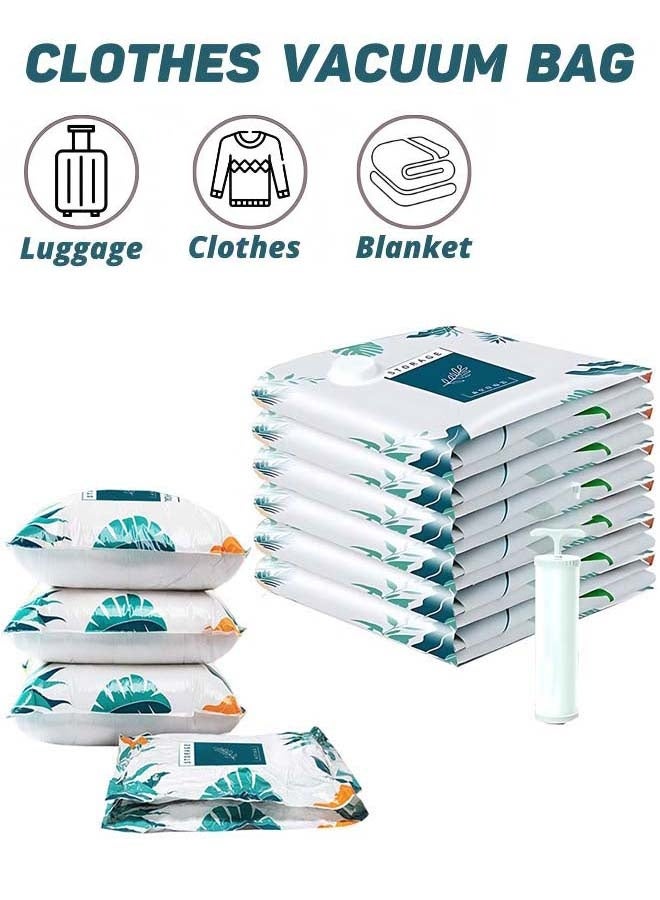 6 Pieces Plastic Vacuum Seal Bag Multi-use Vacuum Bags for Clothes Reusable Vacuum Storage Bag with Pump for Blanket, Duvets, Pillows, Quilt, Mattress, Travel (2 Large/2 Medium/2 Small/1 Pump) - Image 1