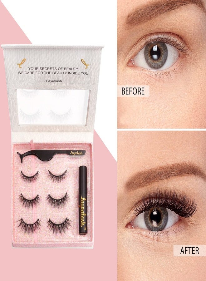 Layralash Magnetic False Eyelash Kit || Super Strong with Power of 10 Magnets || Waterproof Liquid EyeLiner || Simple & Coloured Eye Lashes || Reusable Lashes 3 Pairs with Applicator (Doll Pink) - Image 4