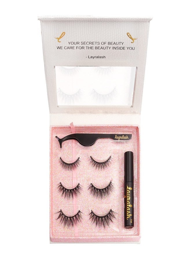 Layralash Magnetic False Eyelash Kit || Super Strong with Power of 10 Magnets || Waterproof Liquid EyeLiner || Simple & Coloured Eye Lashes || Reusable Lashes 3 Pairs with Applicator (Doll Pink) - Image 1