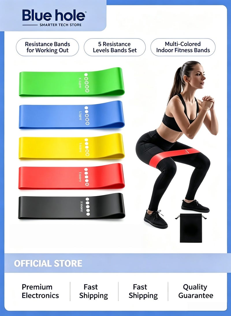 BlueHole Resistance Bands for Working Out, Exercise Bands Resistance Bands Set with 5 Resistance Levels, Multi-Colored Workout Bands for Indoor and Outdoor Fitness, Leg Strength Training, Rehab, Yoga - Image 1