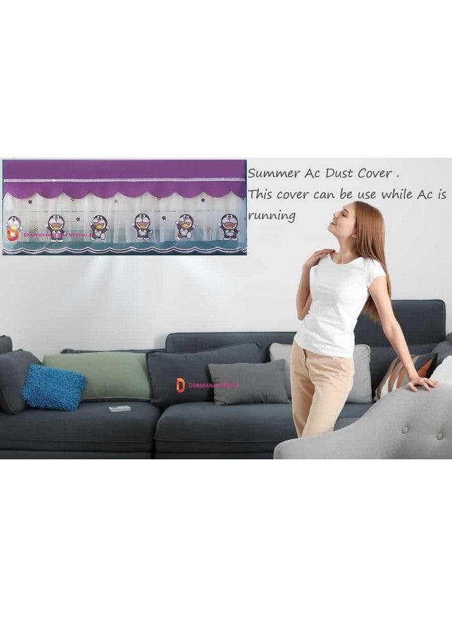 DARSHANAM WORLD jacquard fabric Cute Doremon Cartoon Printed AC Cover For 1.5 Ton,Indoor AC Dust Protection Cover,Folding Adjustable Designer AC Split Cover (Cute Doremon 1.5 Ton (Purple)) - Image 3
