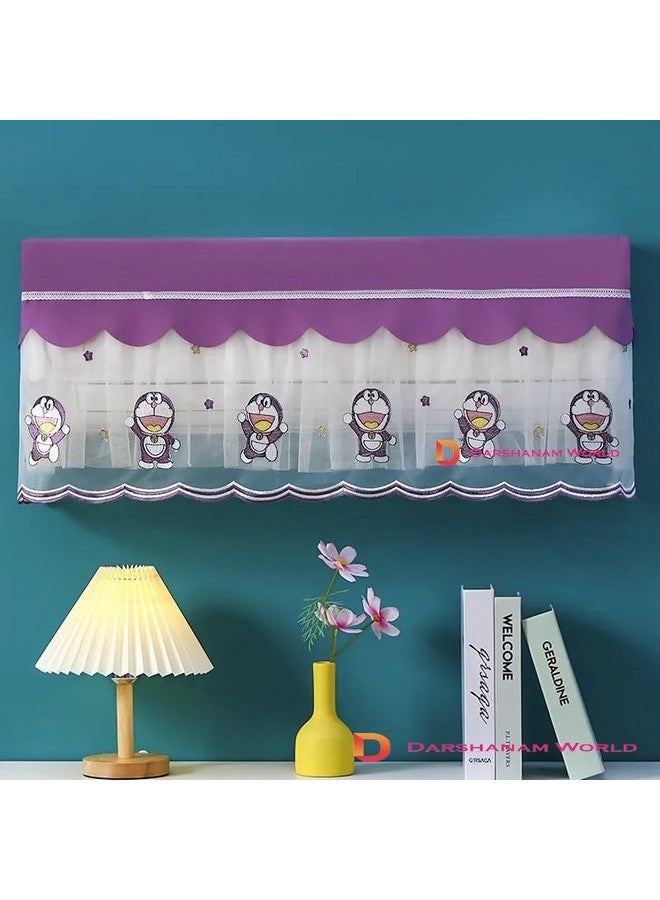 DARSHANAM WORLD jacquard fabric Cute Doremon Cartoon Printed AC Cover For 1.5 Ton,Indoor AC Dust Protection Cover,Folding Adjustable Designer AC Split Cover (Cute Doremon 1.5 Ton (Purple)) - Image 1