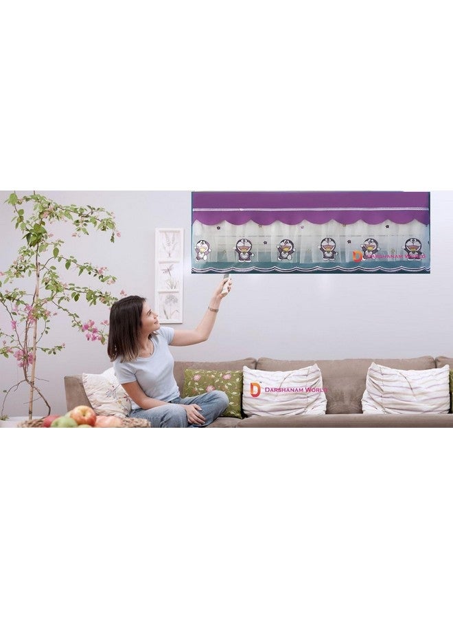 DARSHANAM WORLD jacquard fabric Cute Doremon Cartoon Printed AC Cover For 1.5 Ton,Indoor AC Dust Protection Cover,Folding Adjustable Designer AC Split Cover (Cute Doremon 1.5 Ton (Purple)) - Image 2