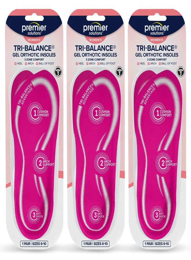 Premier Solutions™ Tri-Balance Gel Orthotic Insoles for Women, 3/4 Length Insoles for Women’s Shoe Sizes 6-10, (Pack of 3) - Image 1