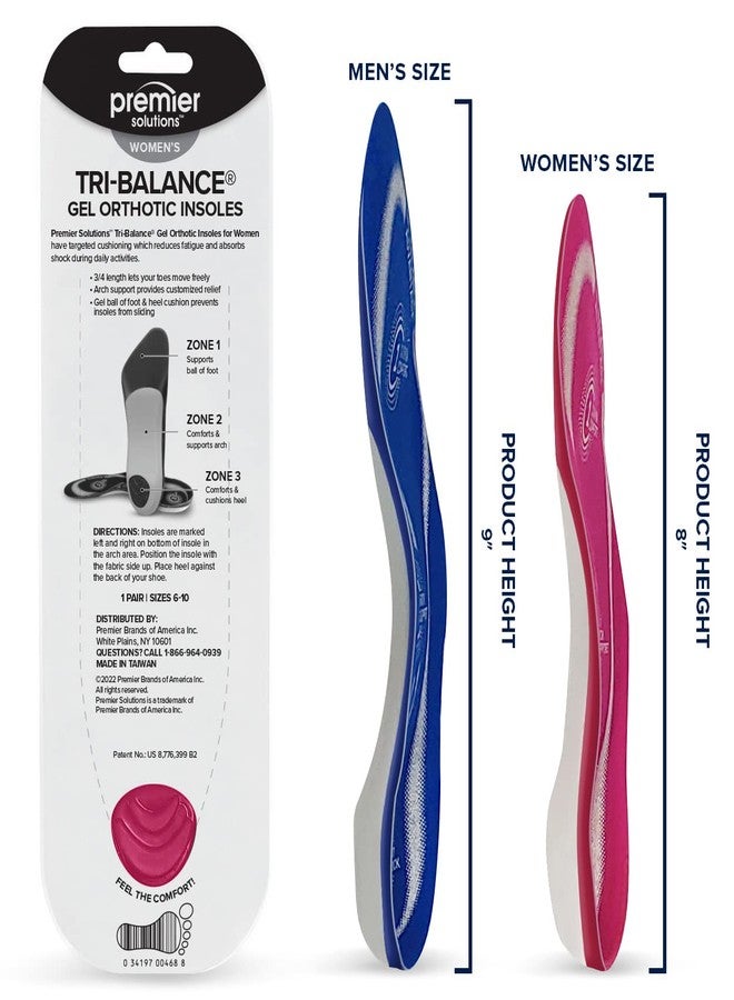 Premier Solutions™ Tri-Balance Gel Orthotic Insoles for Women, 3/4 Length Insoles for Women’s Shoe Sizes 6-10, (Pack of 3) - Image 2