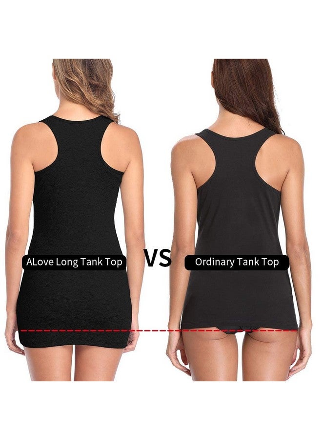 ALove ALove Womens Extra Long Tank Tops with Shelf Bra Ribbed Camisoles Undershirts, Ribbed Black, Medium  - Image 3
