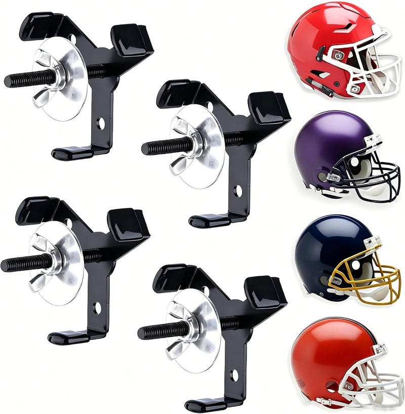 LEKUSHA Hidden Football Helmet Wall Mount Display, Heavy Duty Metal Hanger Holder for Full and Mini Helmets, Floating Football Helmet Shelf Case Stand, Hardwares Included, Black, Pack of 4 - Image 1