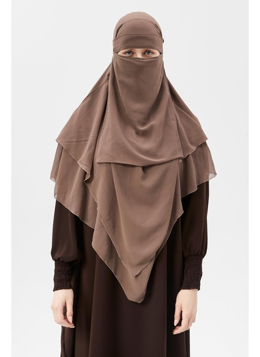 Altobeh Ready Practical Chiffon Three Layer Veiled Triangle Hajj Umrah Shawl Soufflé Hijab Nikap  - Image 1