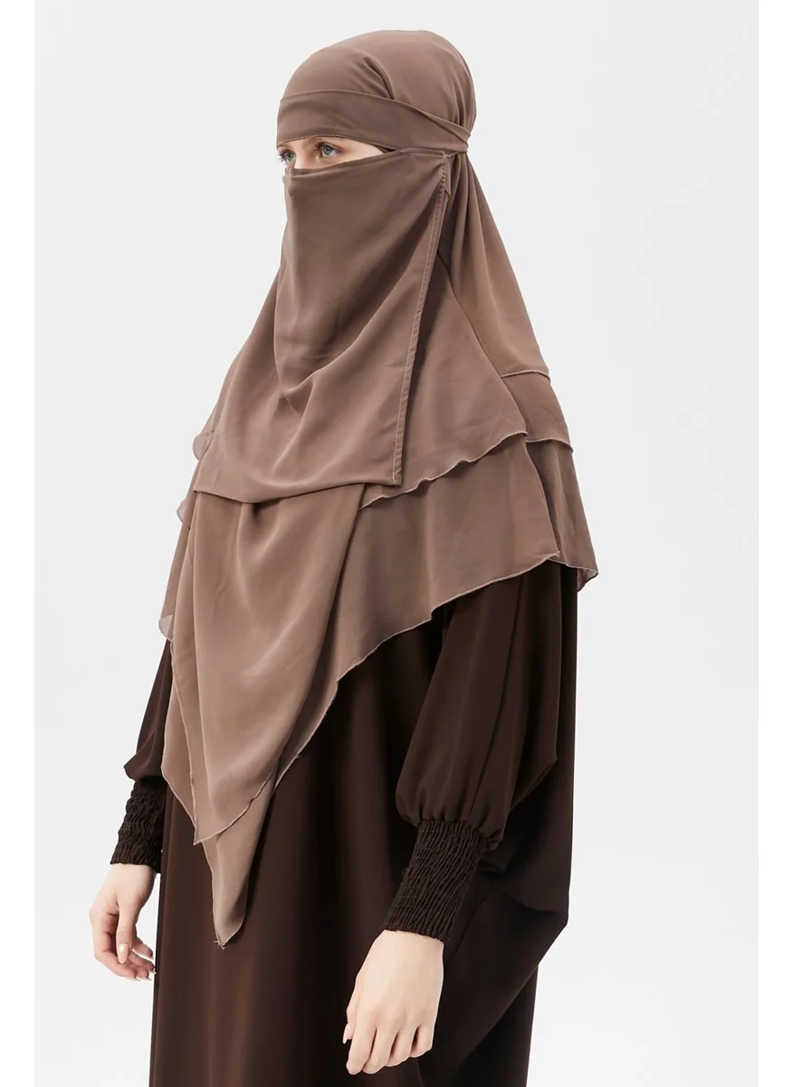 Altobeh Ready Practical Chiffon Three Layer Veiled Triangle Hajj Umrah Shawl Soufflé Hijab Nikap