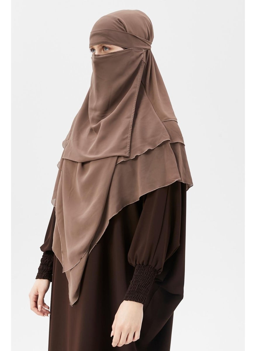 Altobeh Ready Practical Chiffon Three Layer Veiled Triangle Hajj Umrah Shawl Soufflé Hijab Nikap  - Image 3
