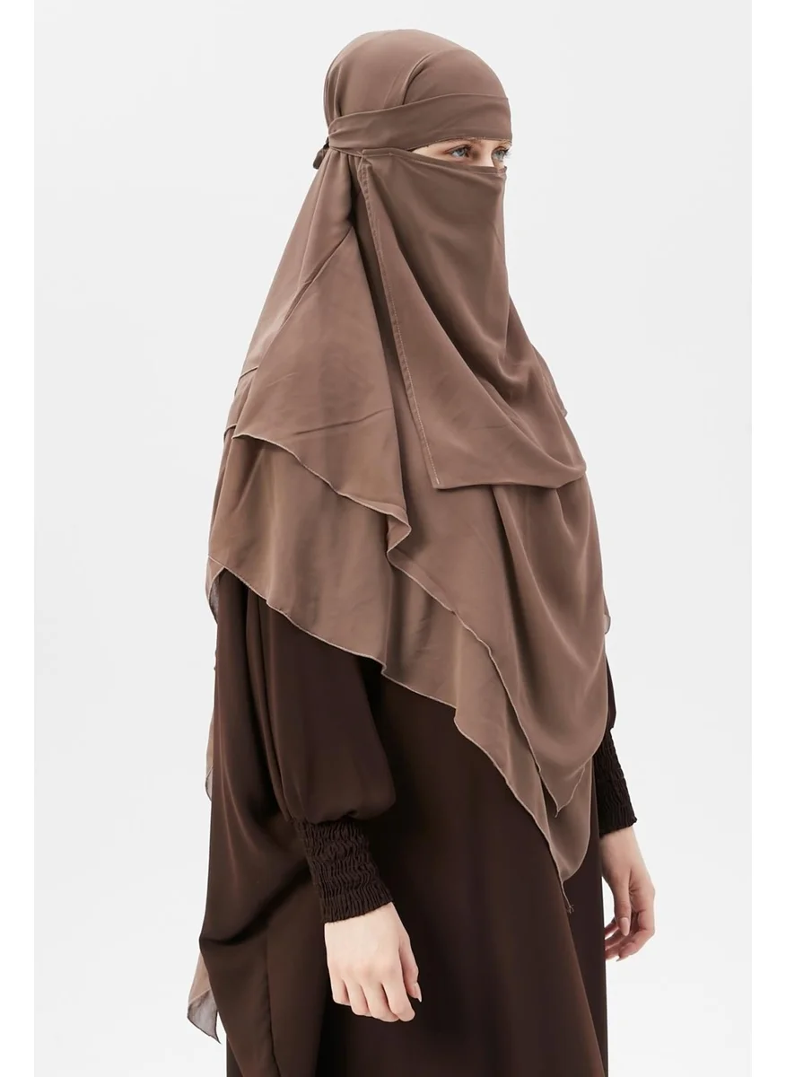 Altobeh Ready Practical Chiffon Three Layer Veiled Triangle Hajj Umrah Shawl Soufflé Hijab Nikap