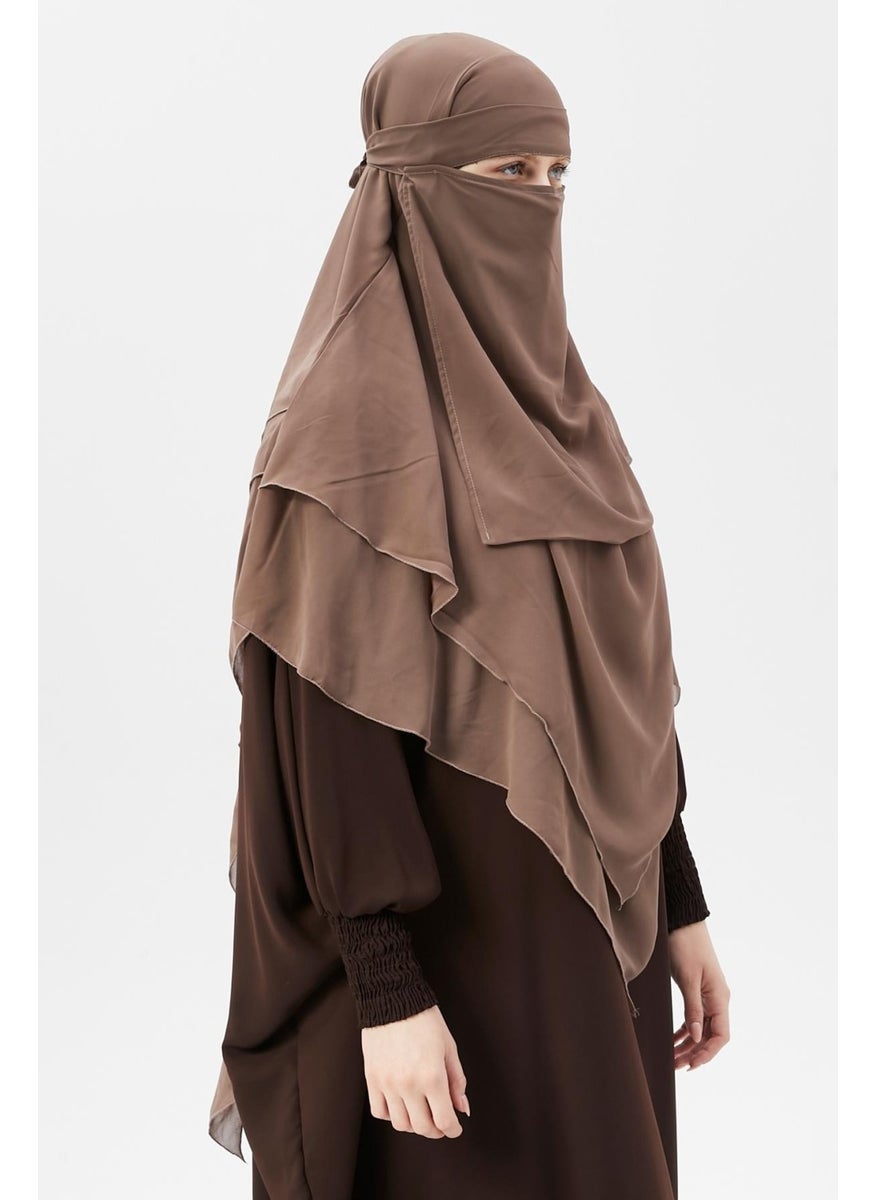 Altobeh Ready Practical Chiffon Three Layer Veiled Triangle Hajj Umrah Shawl Soufflé Hijab Nikap  - Image 4