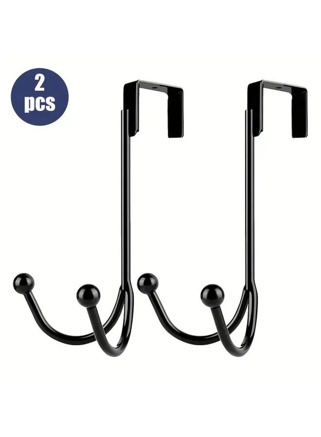 قطعتان خطافان مزدوجان معدنيان ثقيلان أسود اللون لتعليق الباب، مثبت على الحائط، موفر للمساحة - Image 2