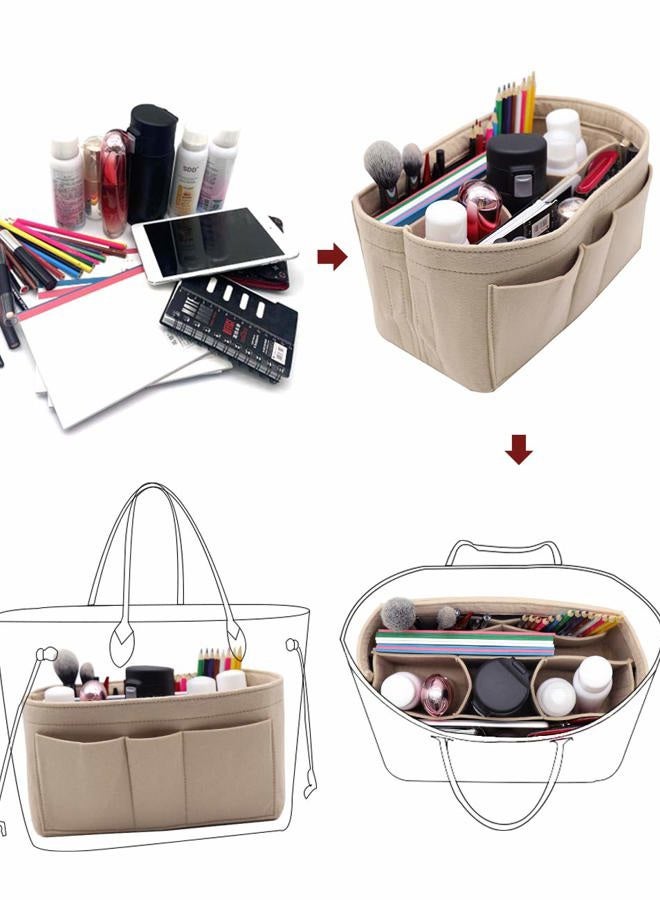 LEXSION Felt Fabric Purse Tote Diaper Bag Organizer Insert Bag in Bag with Zipper Inner Pocket For Neverfull Speedy 8010 Beige SM - Image 4