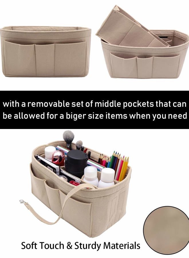 LEXSION Felt Fabric Purse Tote Diaper Bag Organizer Insert Bag in Bag with Zipper Inner Pocket For Neverfull Speedy 8010 Beige SM - Image 3
