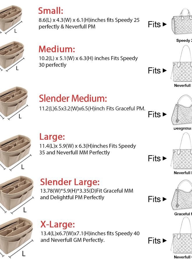 LEXSION Felt Fabric Purse Tote Diaper Bag Organizer Insert Bag in Bag with Zipper Inner Pocket For Neverfull Speedy 8010 Beige SM - Image 2