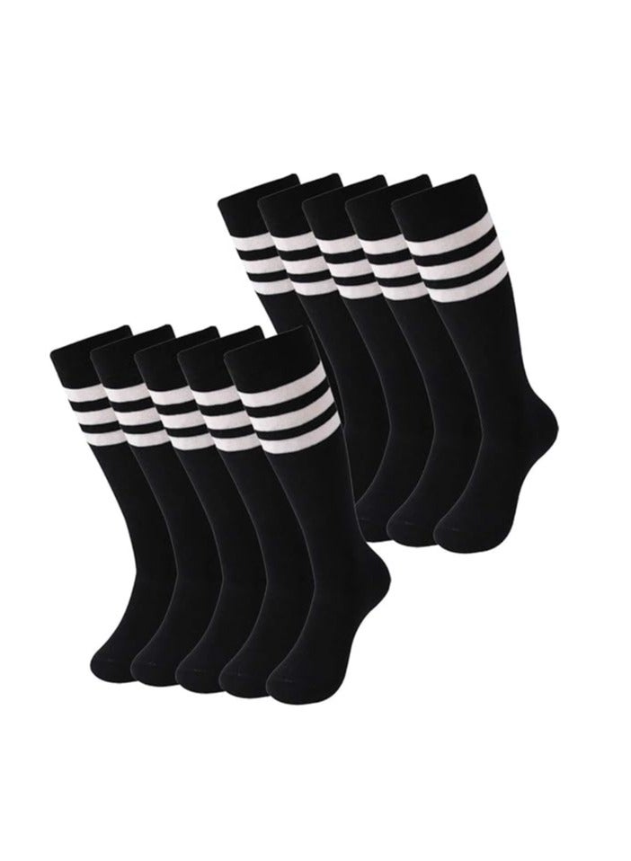 DUNISO 10 pairs of mid length football socks, half length socks for casual dance cheerleading performances, three striped long socks (black) - Image 2