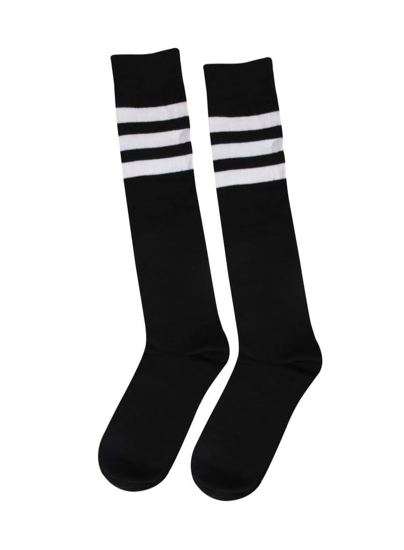 DUNISO 10 pairs of mid length football socks, half length socks for casual dance cheerleading performances, three striped long socks (black) - Image 3