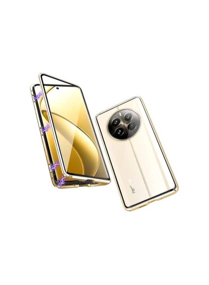 general Case Compatible with Realme 12 Pro/12 Pro Plus 5G,Magnetic Body Metal Frame Double Sided Clear Tempered Glass Shockproof Cover