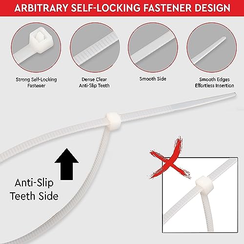 Robustt Self Locking Cable Ties | 150 X 3.6 mm | 500 Pieces, White | Heat Resistant Cable Zip Ties | Self-Locking Cable Organizer | Anti - Slip Wire Organizer | For Indoor & Outdoor Use - Image 2