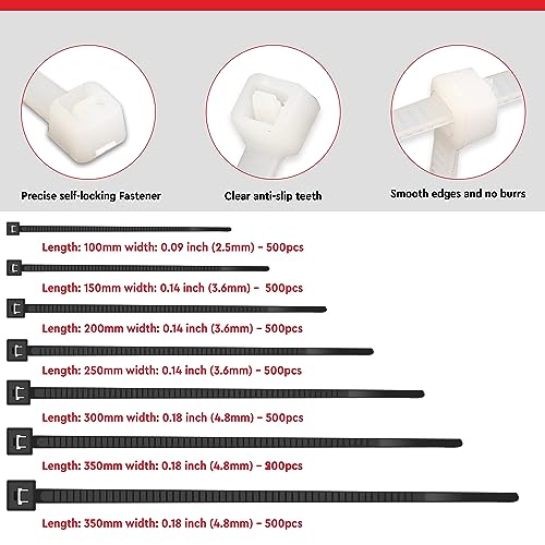 Robustt Self Locking Cable Ties | 150 X 3.6 mm | 500 Pieces, White | Heat Resistant Cable Zip Ties | Self-Locking Cable Organizer | Anti - Slip Wire Organizer | For Indoor & Outdoor Use - Image 5