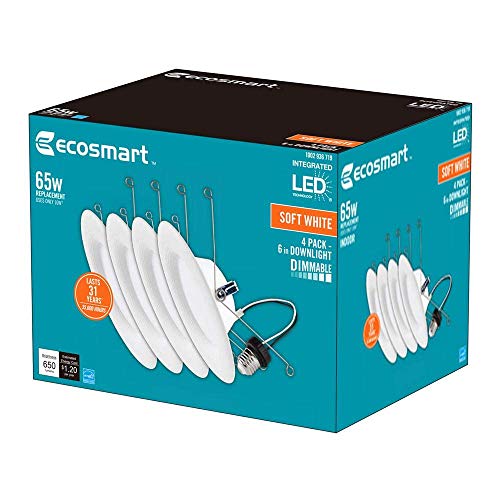 Ecosmart إيكو سمارت 6 بوصة. ضوء مدمج LED أبيض بدون علبة جديد للبناء أو التجديد قابل للتعتيم، أبيض ناعم، (4-عبوة) NB01aA10FR1-279 - Image 3