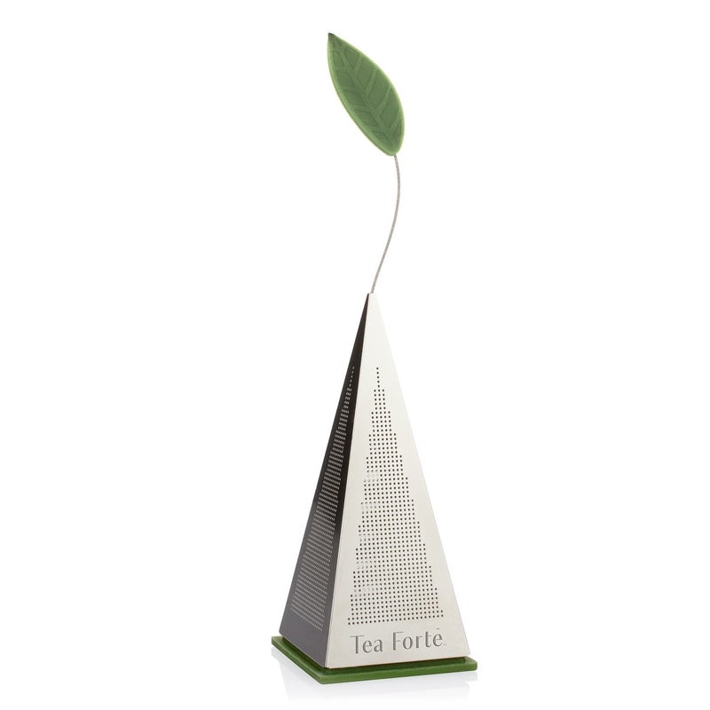 Tea Forte Icon Stainless Steel Loose Leaf Tea Infuser Extra Fine Strainer with Silicone Leaf and Base