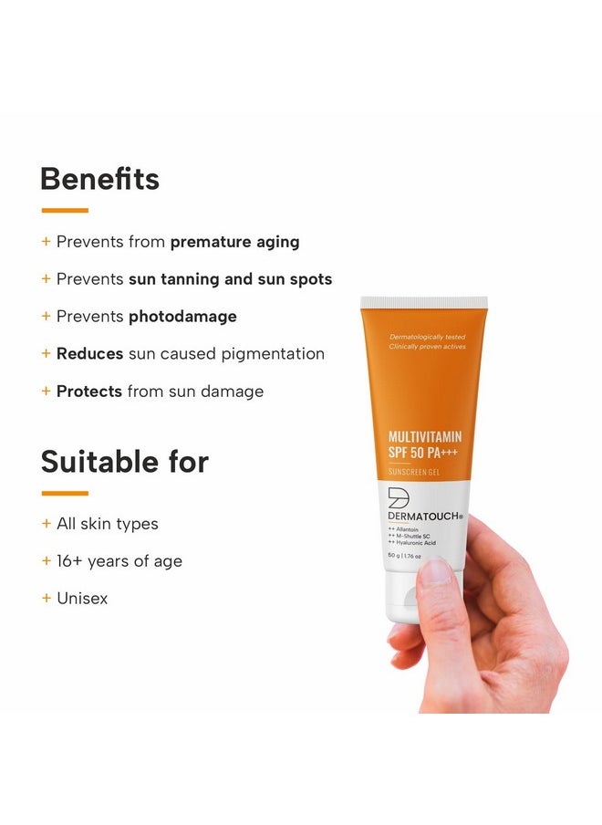 DERMATOUCH Multivitamin Spf 50 Pa+++ Sunscreen Gel For All Skin Types | Uva-Uvb Protection |Zero White Cast | Unisex | 50G  - Image 3