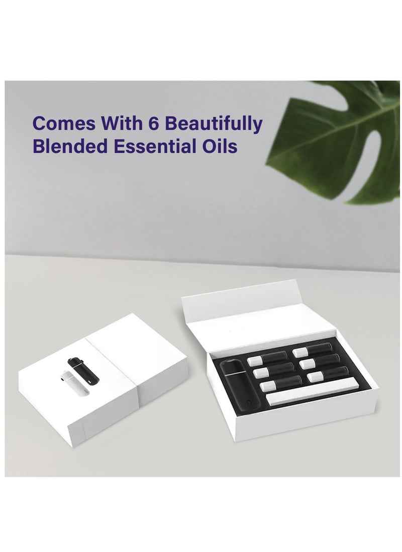 ALDROFARM - Aldro Aromas Mini Car Aroma Diffuser Kit With 6 pcs 5ml Fragrance Refills Air Humidifier Purifier Aromatherapy Essential Oil Humidifier Diffuser, Multi-Functional, Long Lasting Effect (Black) - Image 1