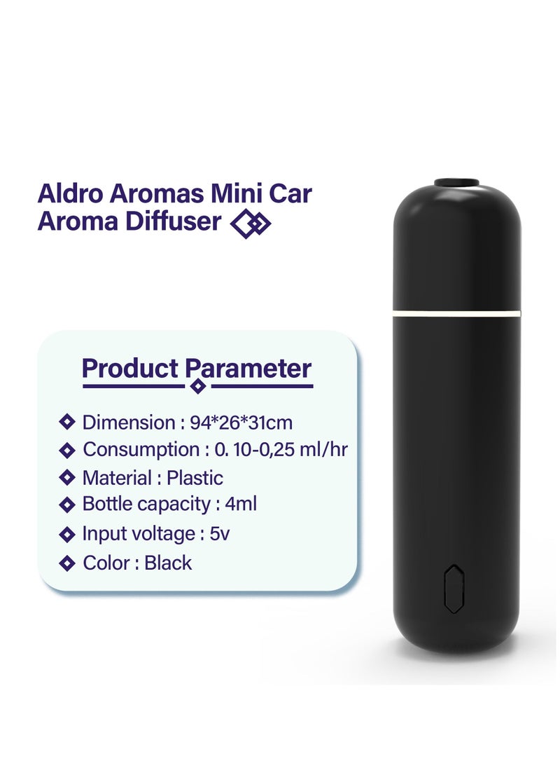 ALDROFARM - Aldro Aromas Mini Car Aroma Diffuser Kit With 6 pcs 5ml Fragrance Refills Air Humidifier Purifier Aromatherapy Essential Oil Humidifier Diffuser, Multi-Functional, Long Lasting Effect (Black) - Image 1