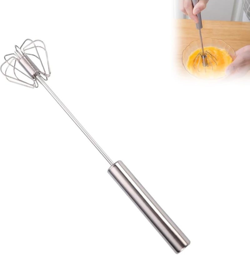 Stainless Steel Semi-Automatic Whisk, Egg Whisk Hand Push Rotary Whisk Blender, Hand Push Mixer Stirrer Tool for Cooking Kitchen Home Egg Milk (10 in)