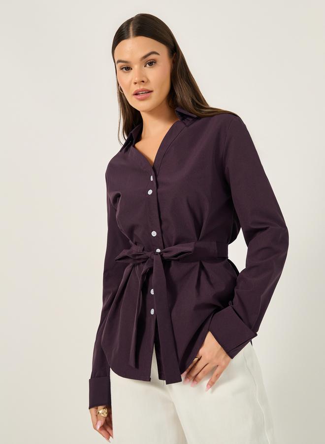 Styli Regular Fit Collared Shirt with Waist Tie Detail - Image 1