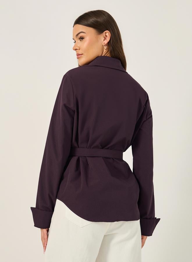 Styli Regular Fit Collared Shirt with Waist Tie Detail - Image 5