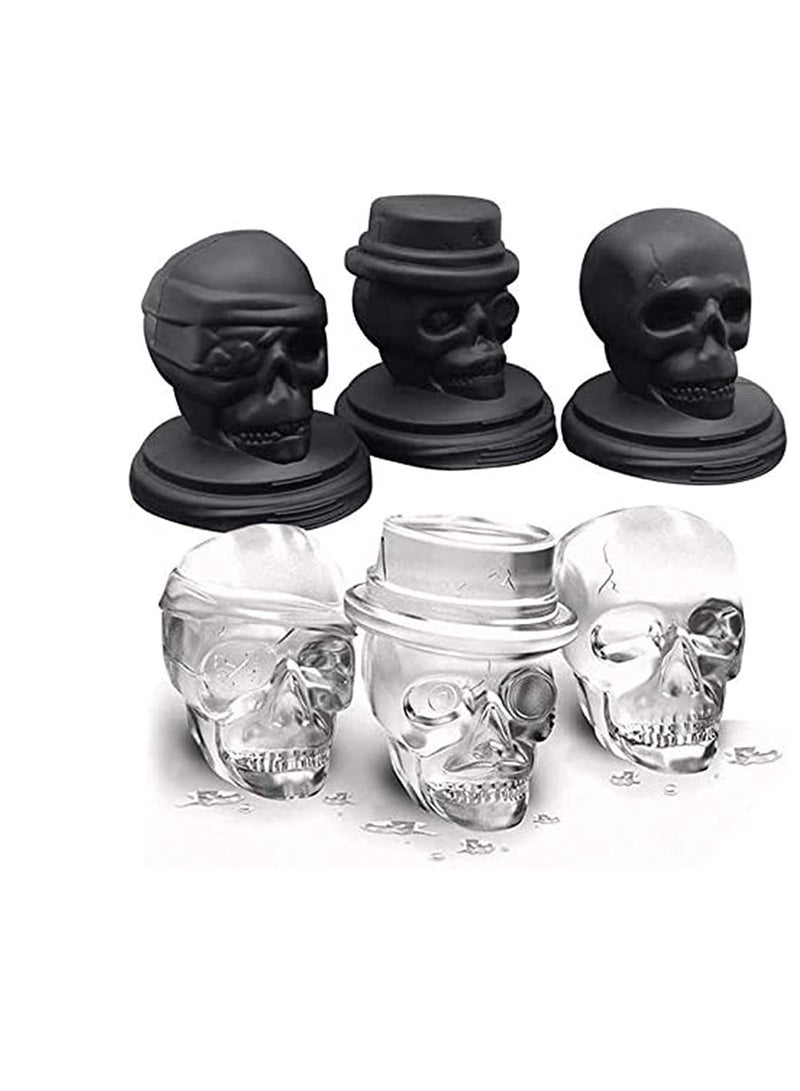Skull Ice Cube Mold, Flexible Silicone Creative 3D Skull Ice Cube Trays, Flexible Giant Ice Ball Maker, Reusable and BPA Free, Perfect for Home Party Halloween 