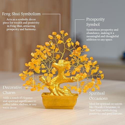 Crocon Lucky Feng Shui Citrine Tree of Life Bonsai – Gift for Women & Men | Showpiece for Home Decor Living Room | Positive Energy Items | Birthday Gift for Mother| Housewarming Gift - Image 4