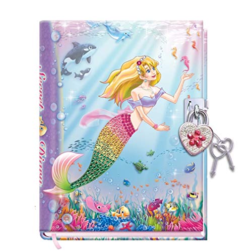 DUDUBUY Mermaid Diary with Lock for Kids Little Girls Diaries 5.25.x7x1 300 Pages Lined Girls Journal Cute Secret Notebook With Lock and 2 Keys for kid Writing Drawing Mermaid Gifts for Age 5 and Up - Image 1