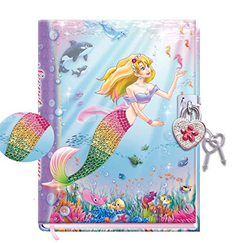 DUDUBUY Mermaid Diary with Lock for Kids Little Girls Diaries 5.25.x7x1 300 Pages Lined Girls Journal Cute Secret Notebook With Lock and 2 Keys for kid Writing Drawing Mermaid Gifts for Age 5 and Up - Image 2