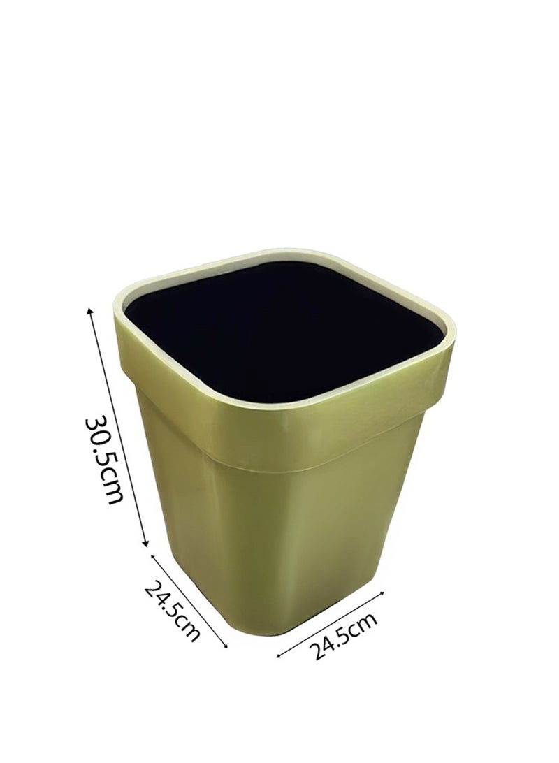 co arma Stylish plastic wastebasket with a versatile design for the bedroom, bathroom, office, and kitchen. Gold, 10-liter capacity. - Image 2
