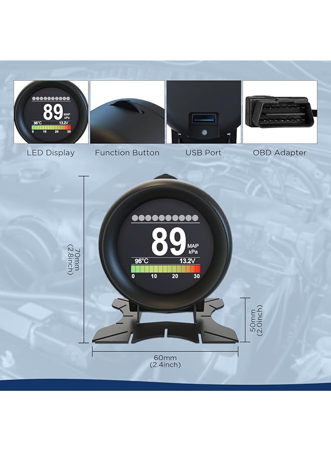 SYOSI X60 Car Obd Hud Multi-Function Digital Meter Alarm Speed Water-Temp Gauge Malfunction-Test For 12V Obd-Ii Standard Vehicles Automotive Display Hud - Image 4