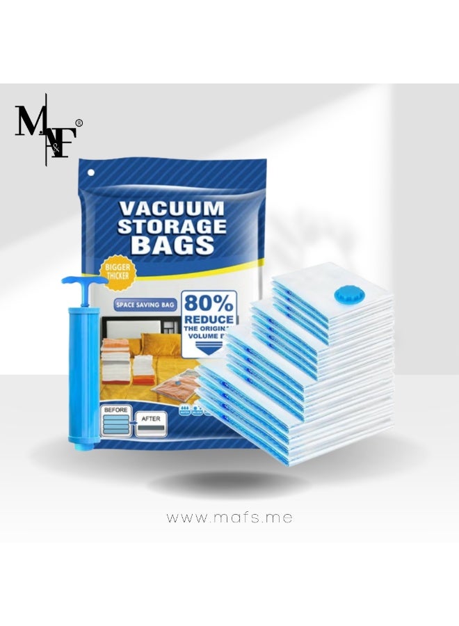 M.A&F's Vacuum Storage Bags - Pack of 6 (1 Jumbo/2 Large/2 Medium/1 Pump) Re-usable Travel Compression Storage Bags For Clothes, Comforters & Blankets - Space Saver Sealer Bags with Hand Pump - Image 1